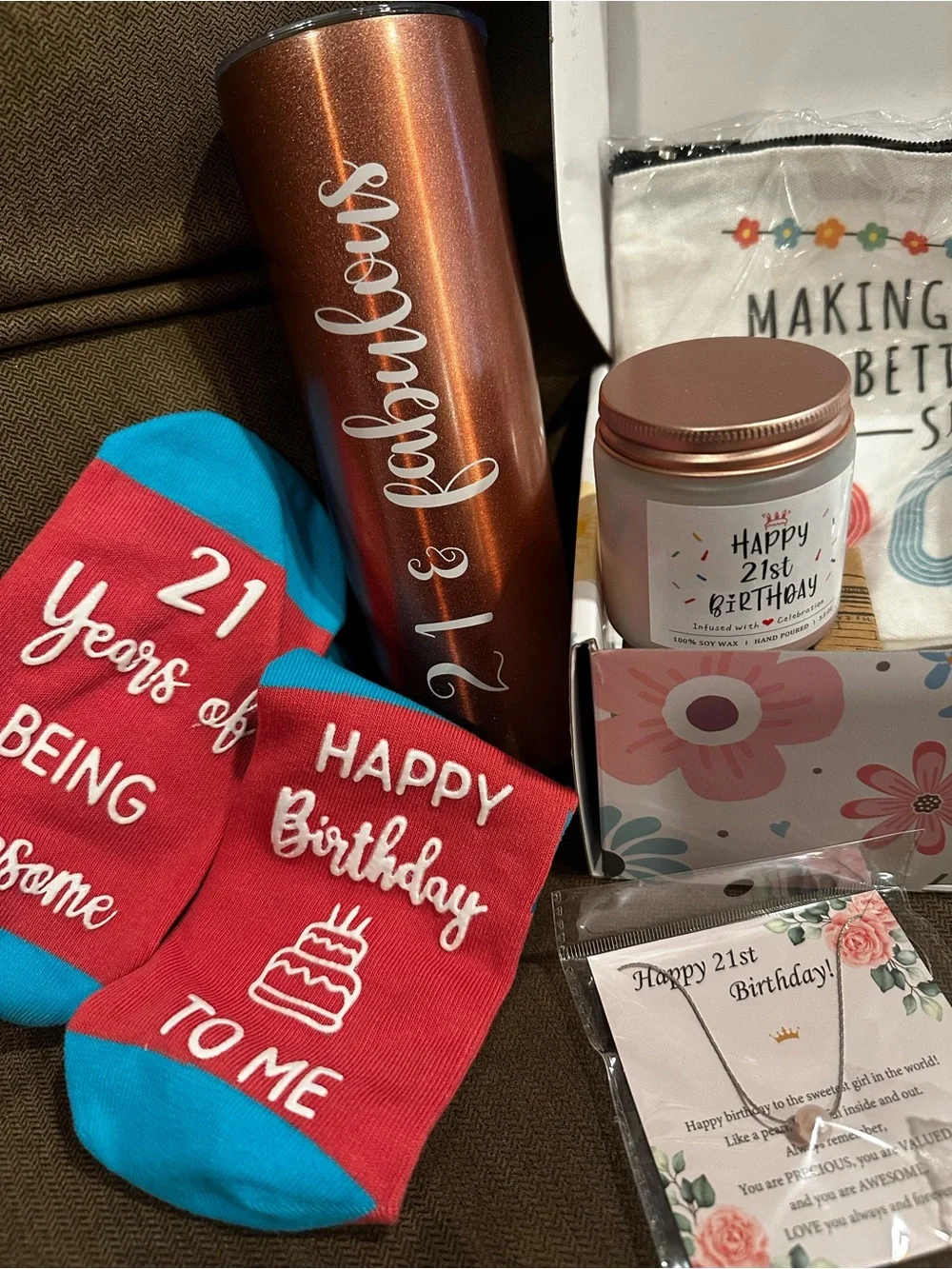 21st Birthday Gift Set - Rose Gold Tumbler & Accessories